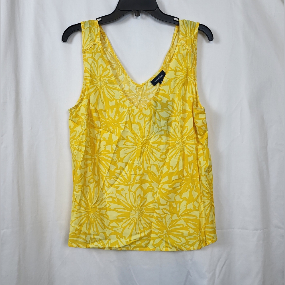 ModCloth Womens Yellow Career Floral‎ Sleeveless V-Neck Boho Blouse Large New